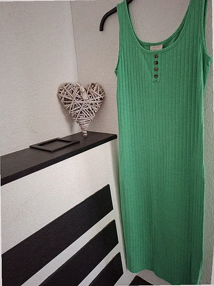 FREEQUENT Trägerkleid Damen Kleid Gr. DE Grün Strahlend Frisch Lang RL1/2