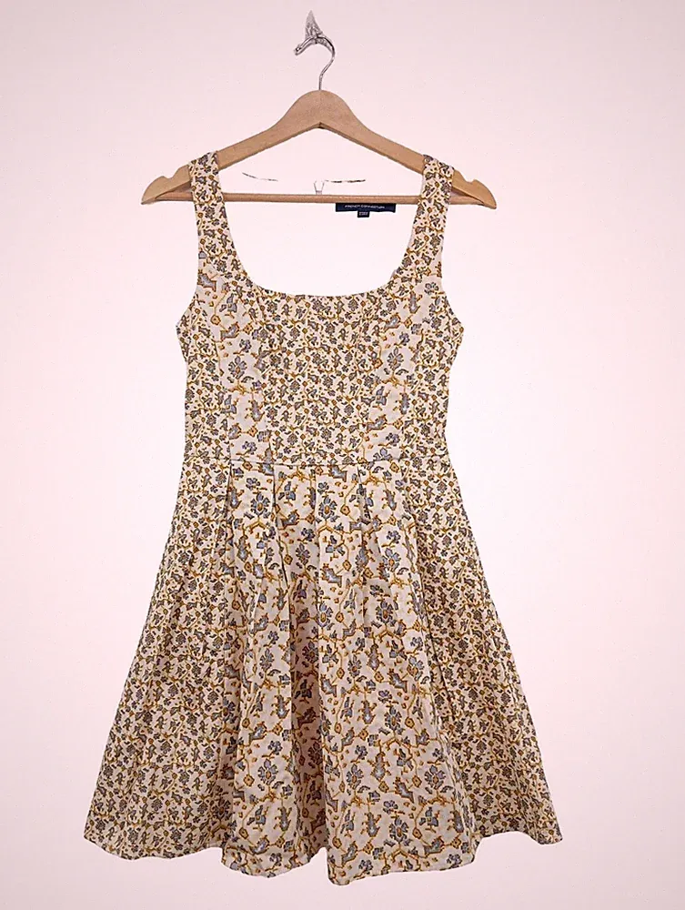 FRENCH CONNECTION A-Linien Kleid Damen Kleid Gr. DE 32 blau-braun-wollweiß