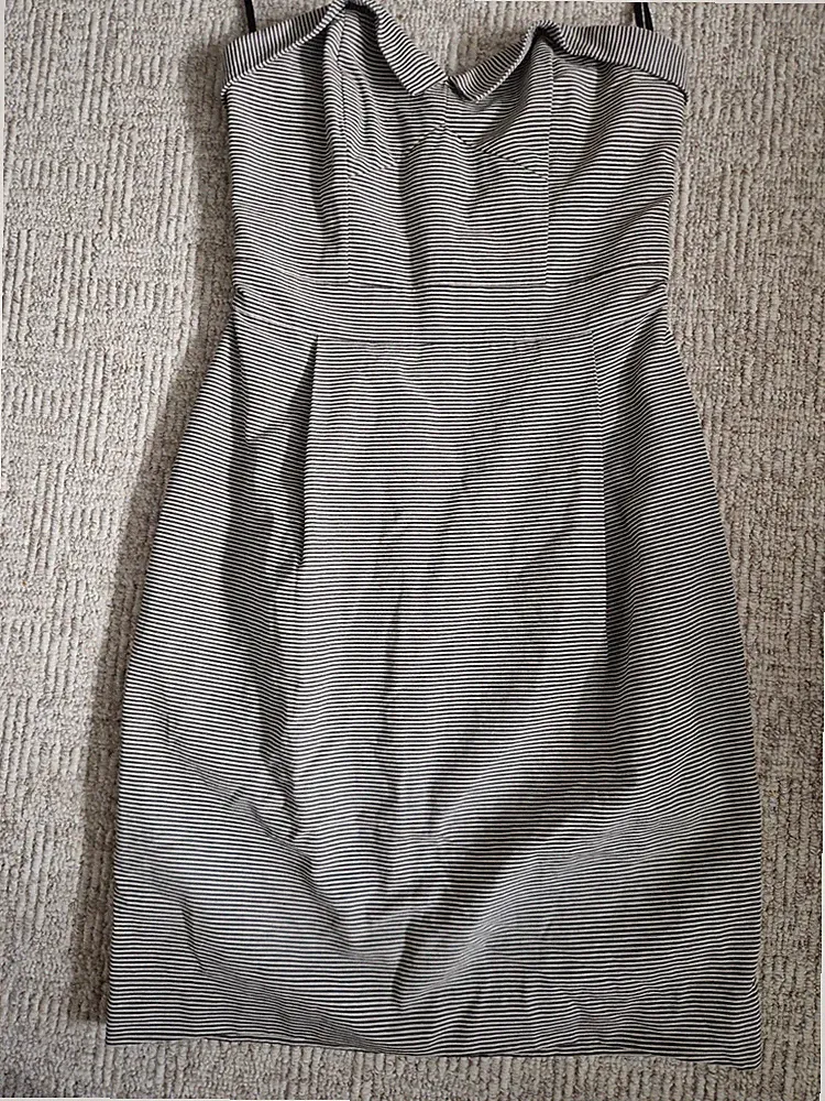 French Connection Damen Etuikleid gestreift Schwarz/Weiß Gr 10 vintage50s60s70s