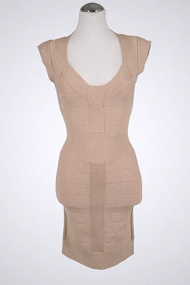 French Connection Damen Kleid Gr. 32 (UK 6) Gold Bleistiftkleid Etuikleid Dress