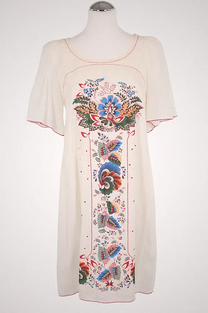 French Connection Damen Kleid Gr. 34 (UK 8) Weiß Baumwolle A-Linie Dress