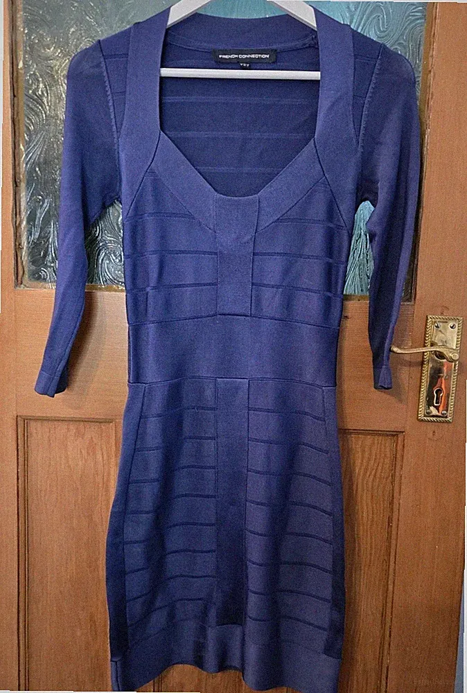 French Connection FCUK Marineblau Bodycon Bandage Kleid Hochzeit Gast Cocktail UK 6