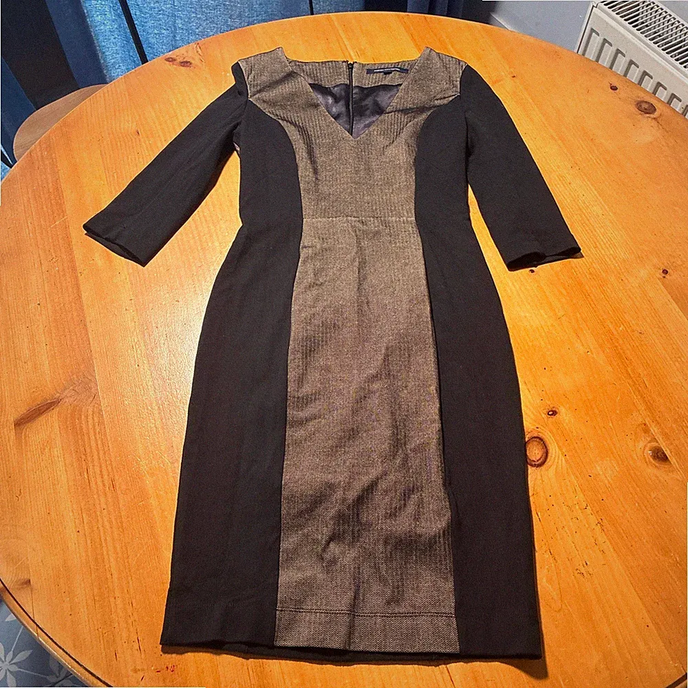 French Connection Midikleid Colour Block Fischgrätmuster schwarz UK 12