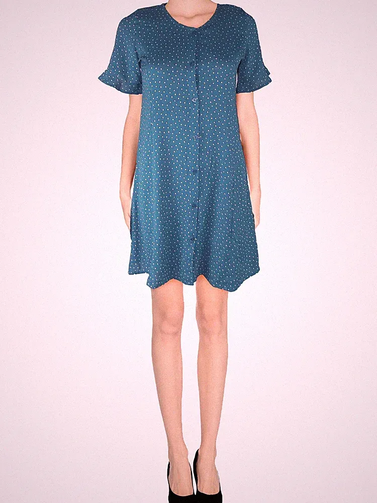 Friboo Hemdblusenkleid Mädchen Größe 158 164 kurz grün Pois Knopf Mädchen
