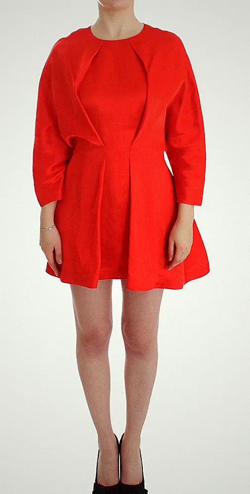 FYODOR GOLAN Kleid rot Mini Leinen 3/4 Ärmel Etui UK 8 / US 6 / S UVP $ 1000