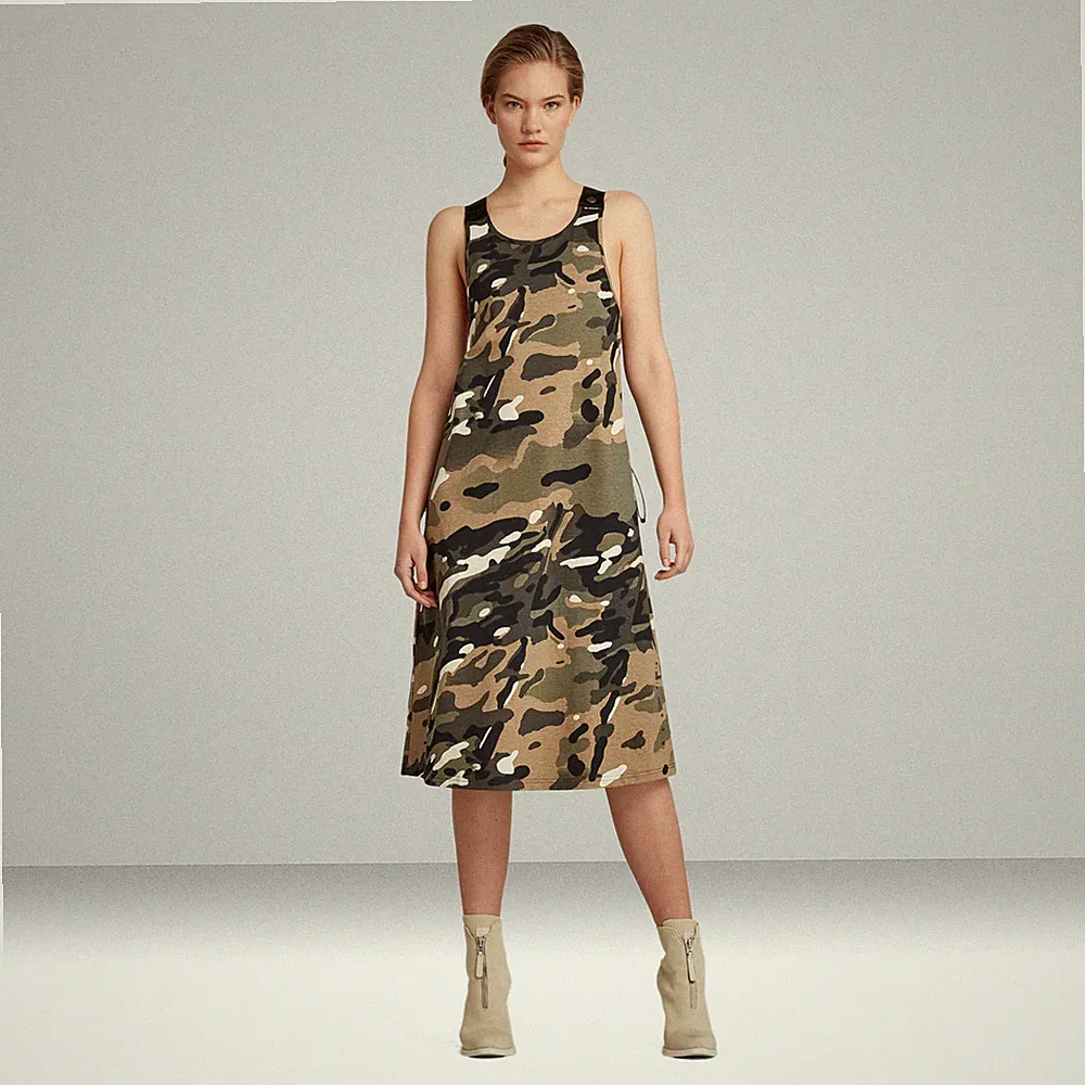 G-STAR RAW Damen Dungaree A-Line Kleid AO Whitebait Multi Camo Größe XL