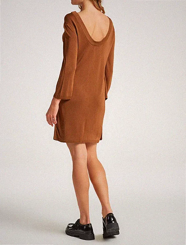 GANT Damen Strickkleid braun Langarm hinten offen Größe S 4502060