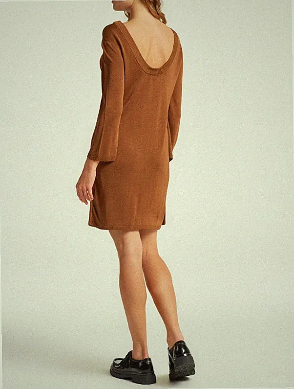GANT Damen Strickkleid braun Langarm hinten offen Größe XS 4502060