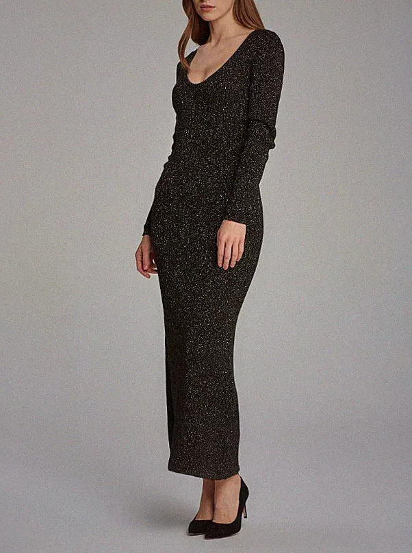 Gant Kleid Schwarz Gr. S Damen Strickkleid Kaschmir Gold Strick Maxikleid 450203