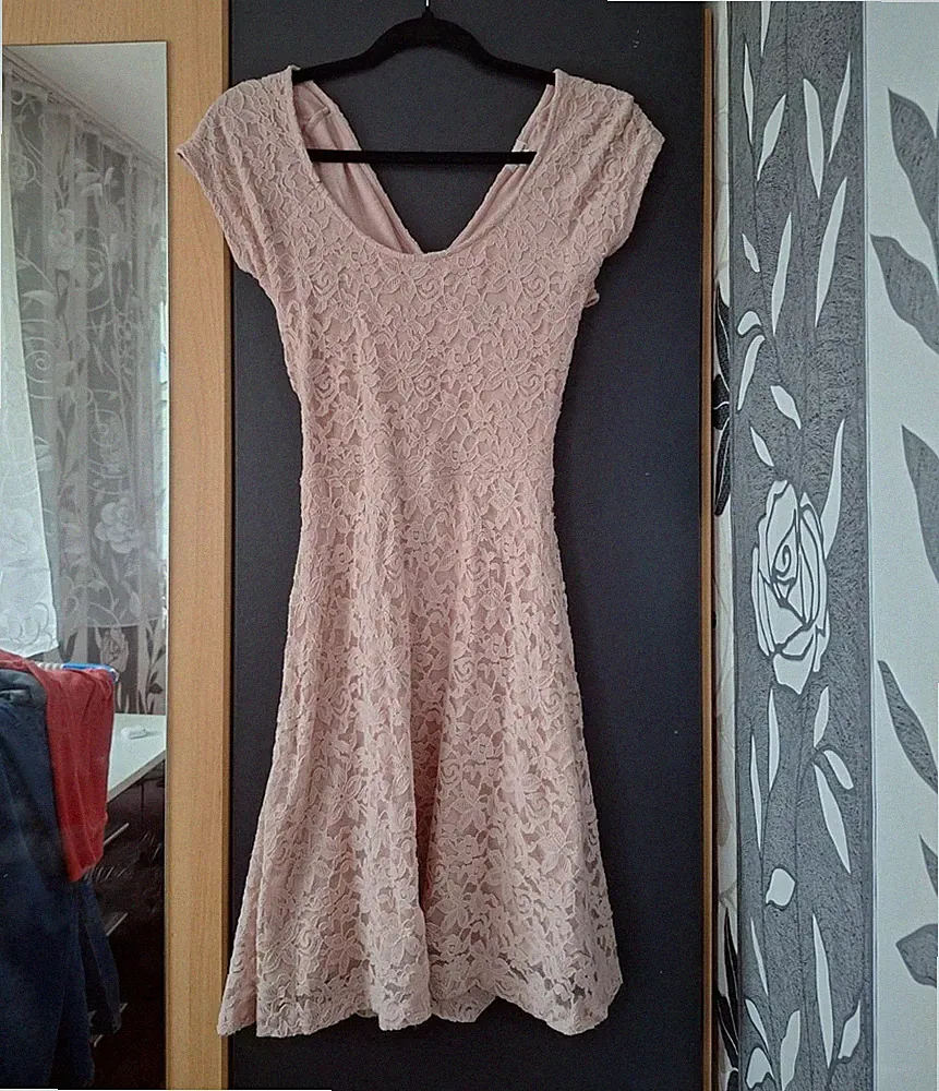 Garage Damen Skaterkleid Spitze Rosa Kurz V-Ausschnitt Cut-Out Rücken Gr. M