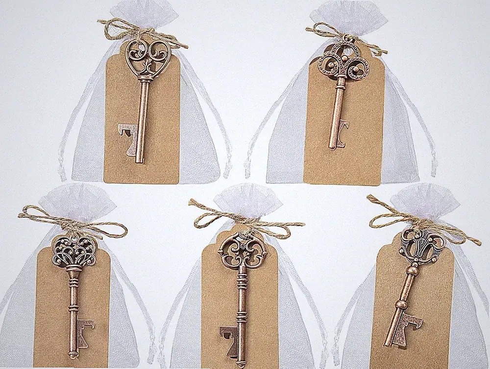 Gastgeschenke Hochzeit 50 Stück Vintage Flaschenöffner DIY Karte Geschenktasche