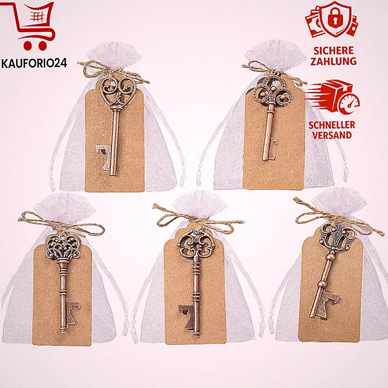 Gastgeschenke Hochzeit 50 Stück Vintage Flaschenöffner mit Geschenktasche für