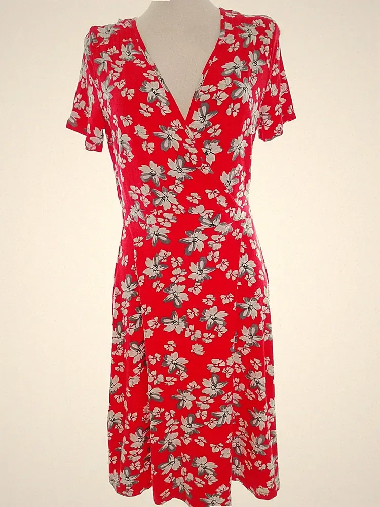 GEORGE Damen A-Linien-Kleid Gr. 38 Rot Viskose Kurzer Ärmel Midi V-Ausschnitt
