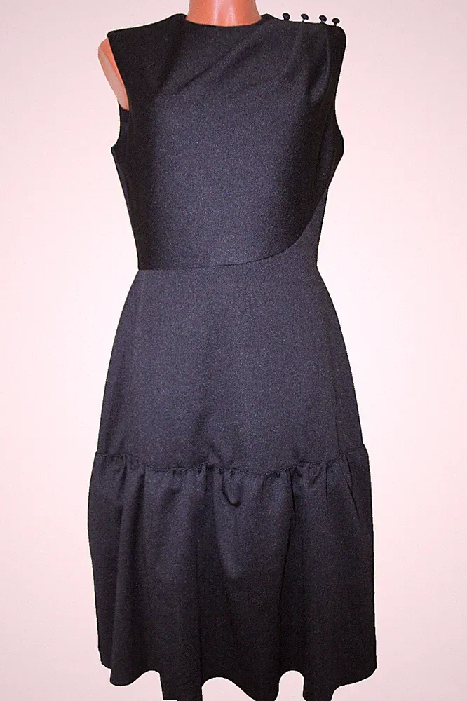 George Small Vintage Kleid M 38 dickes Midikleid ärmellos schwarz tailliert