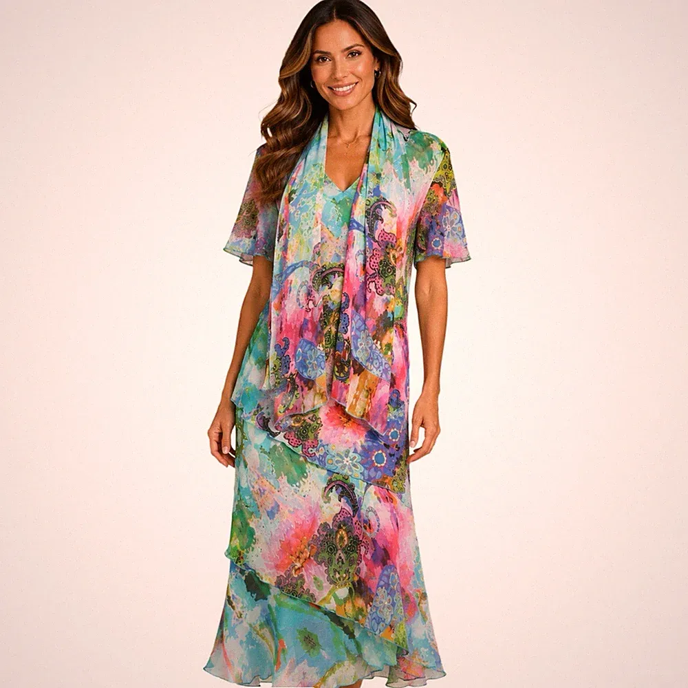 Georgede Paris Kleid & Schal Blumen Anlass UK 24 Hochzeitsgast