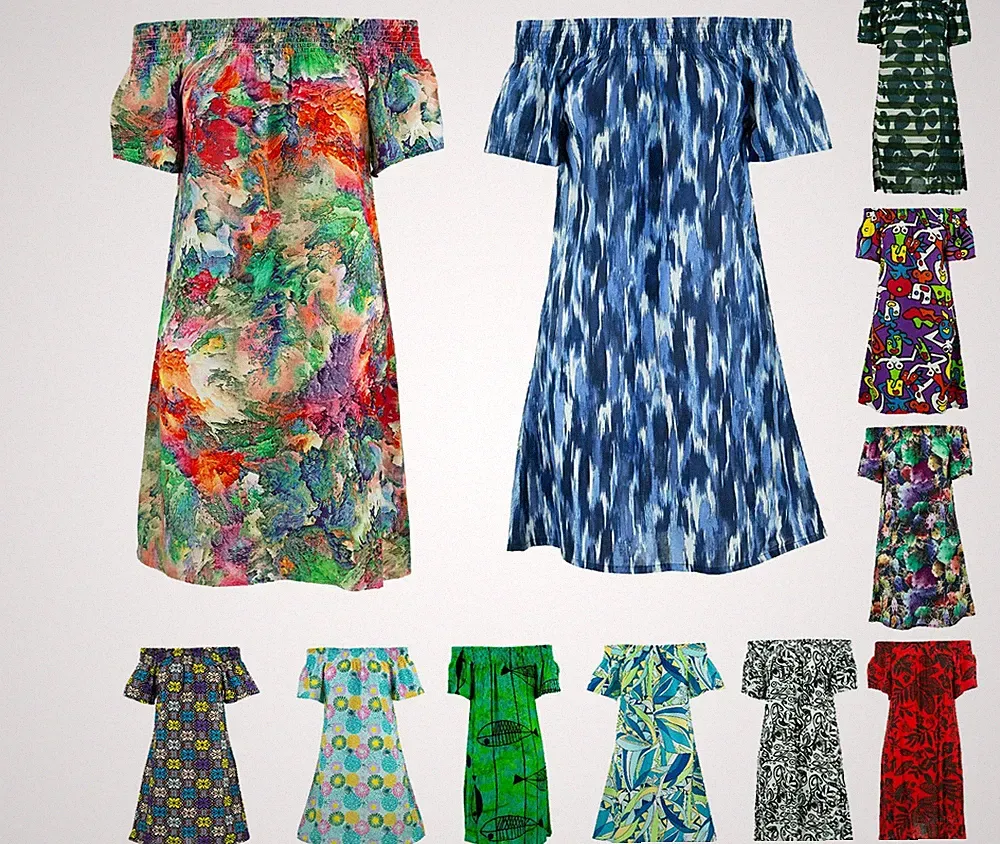 Gerafftes bequemes Kleid Loud Originals Damen Ladies Sommer S-XXL bunt hell