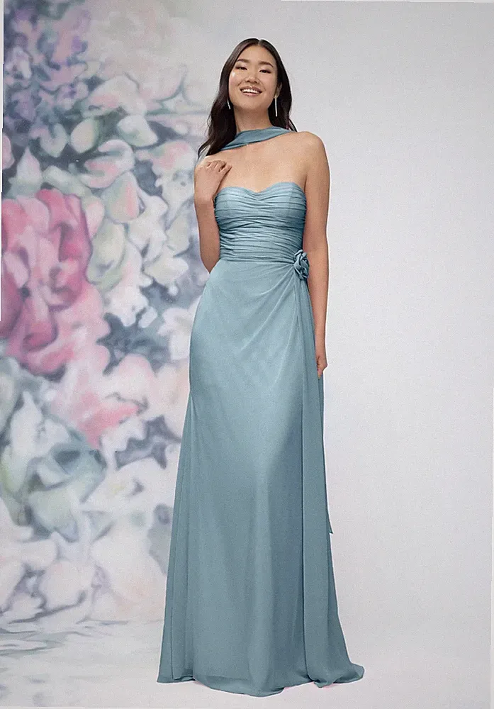Gerafftes Chiffon Abendkleid Brautjungfern Party 32-48 Blau Lila Rot Grün Rosa