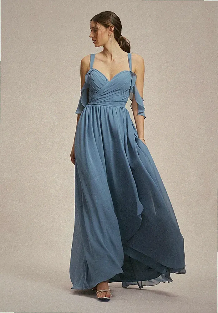Gerafftes Chiffon Abendkleid Brautjungfern Party 32-48 off Träger Blau Lila Rot