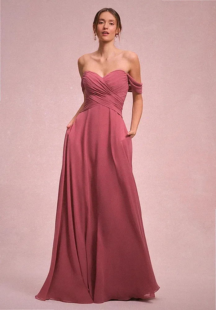 Gerafftes Chiffon Abendkleid Brautjungfern Party 32-48 off Träger Blau Lila Rot