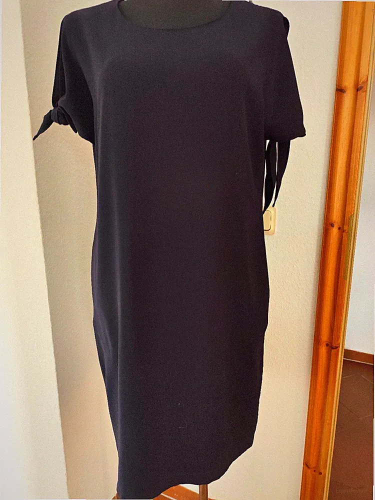 Gerry Weber Etuikleid blau Gr. 42 knielang Kurzarm Rundhals Schleife