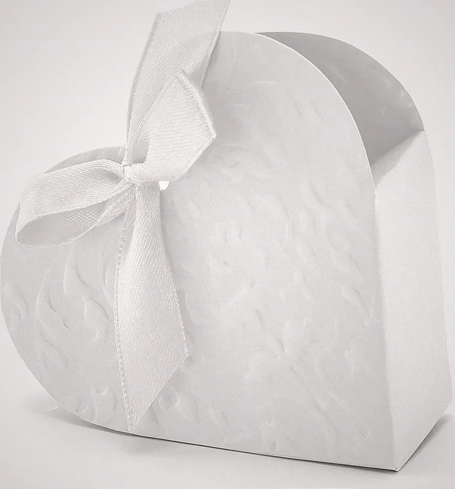 Geschenkbox Herz mit Schleife – Gastgeschenk Hochzeitsdeko Schachtel – Weiß, 10