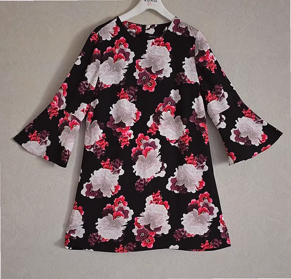 get it on Damen A-Linien-Kleid Gr. 40 schwarz Blumen 3/4-Arm