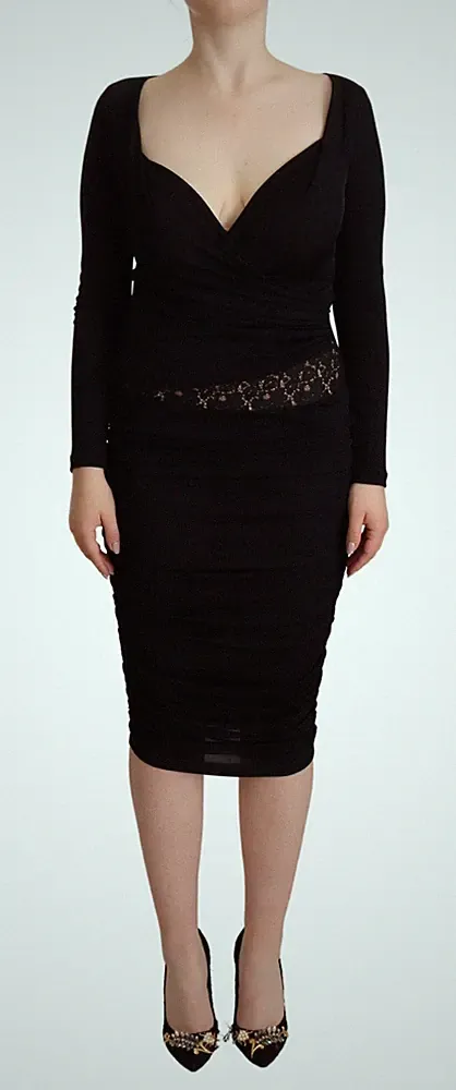 GF FERRE Kleid schwarz lange Ärmel Herzausschnitt Etui Midi IT40/US6/S $ 600