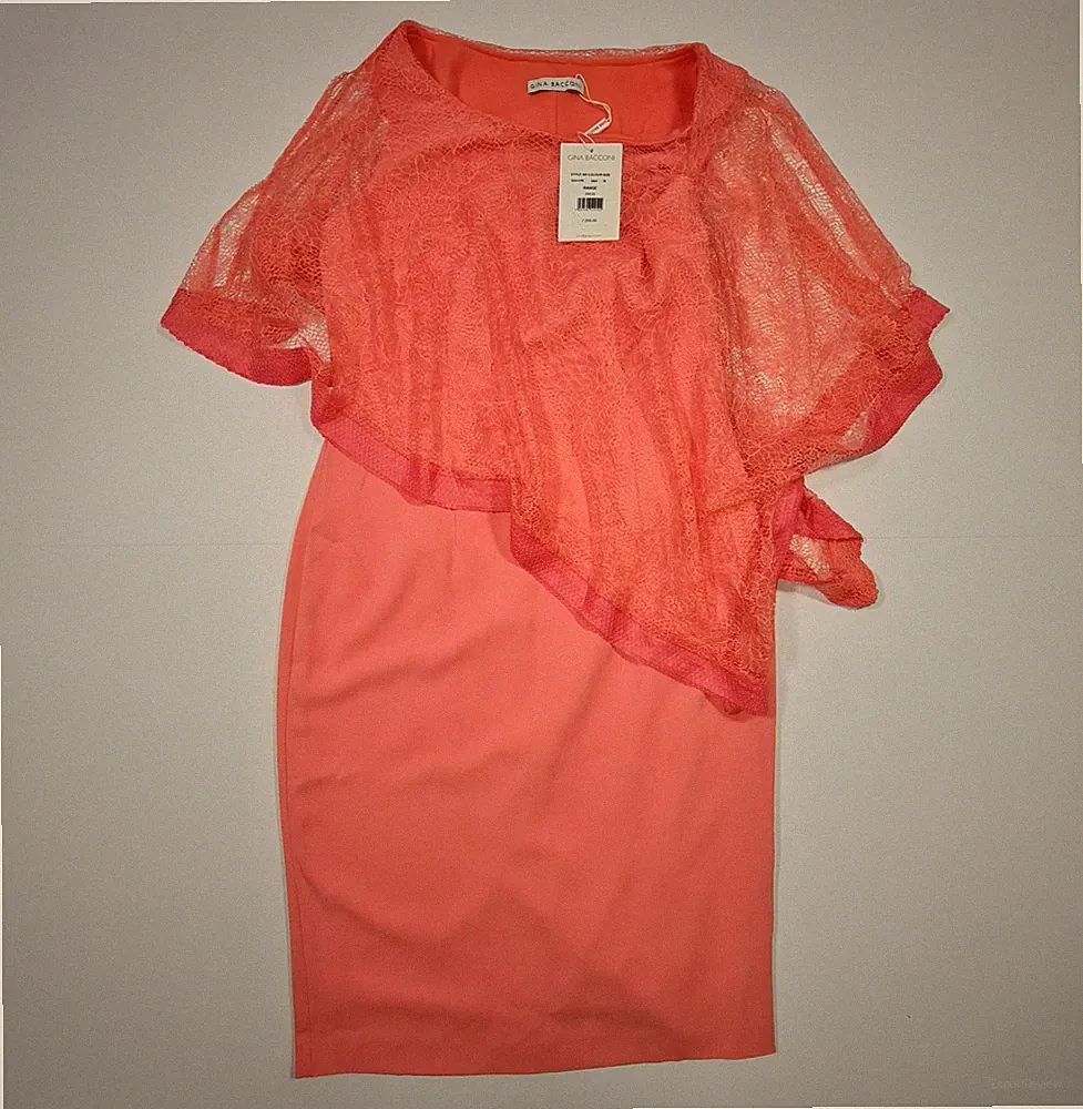 Gina Bacconi Carlotta Damen Spitzen Cape Kleid Rosa 10 UK Blumen Midi A-Linie