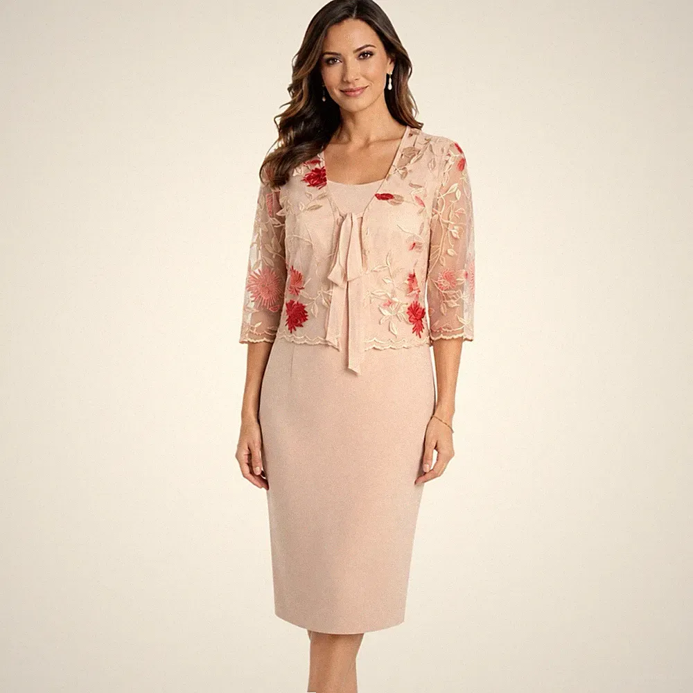 Gina Bacconi Kleid & transparente bestickte Krawatte Bolero Set UK 10 Hochzeit Gast Rennen