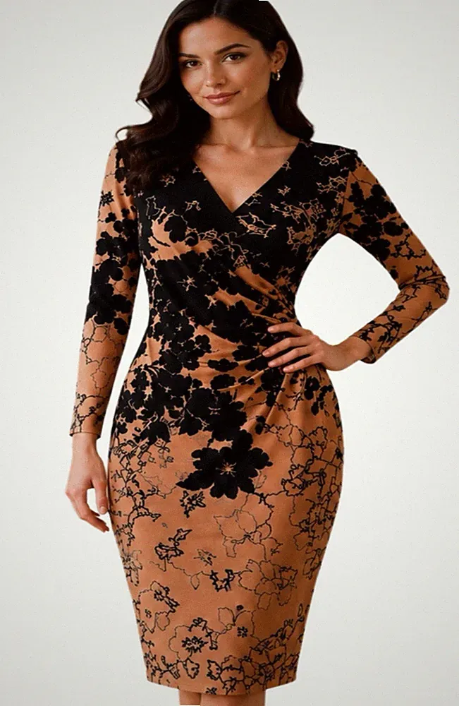 Gina Bacconi Kleid UK 22 Beige Schwarz Abstrakt Rüschen Midi Hochzeit Gast Rennen