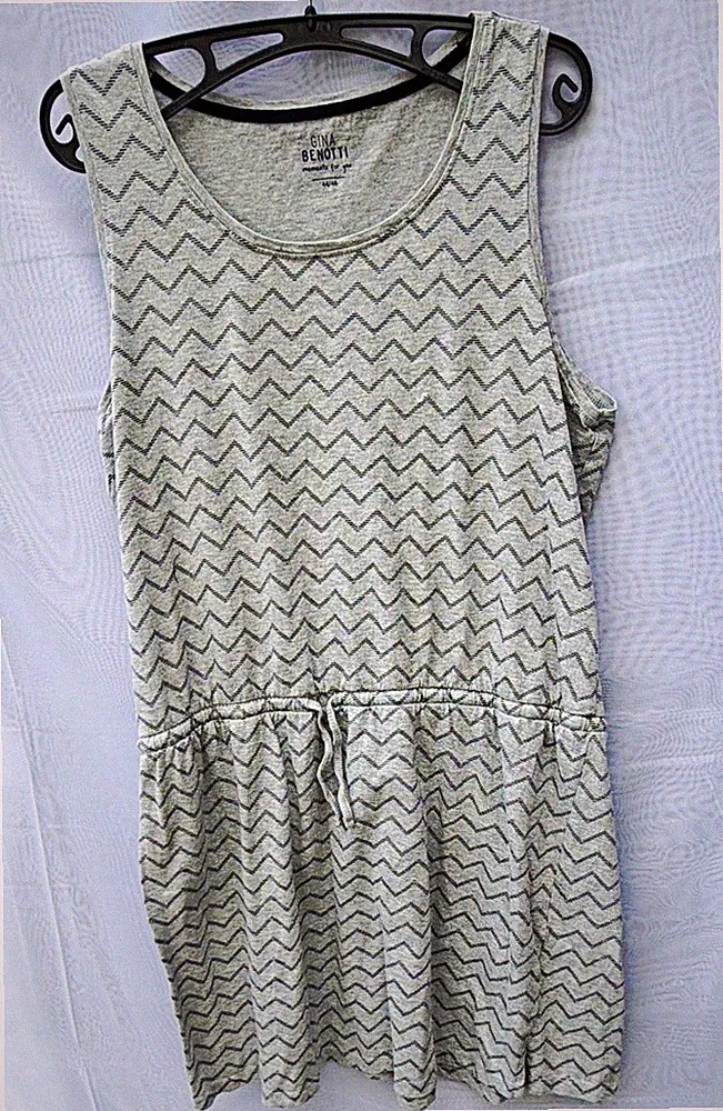 Gina Benotti Damen Skaterkleid 44/46 Grau Zickzack Kurz Ärmellos Kordelzug