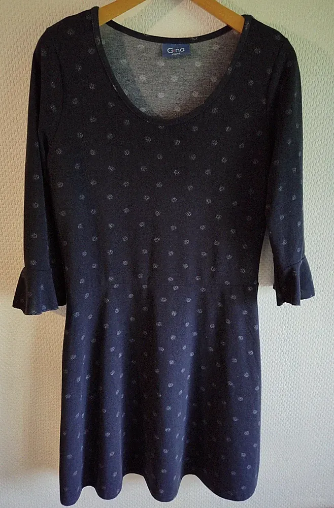Gina Benotti Kleid Tunika Gr L 42-44 blau mit Volant Ärmel weich dehnbar A-Linie