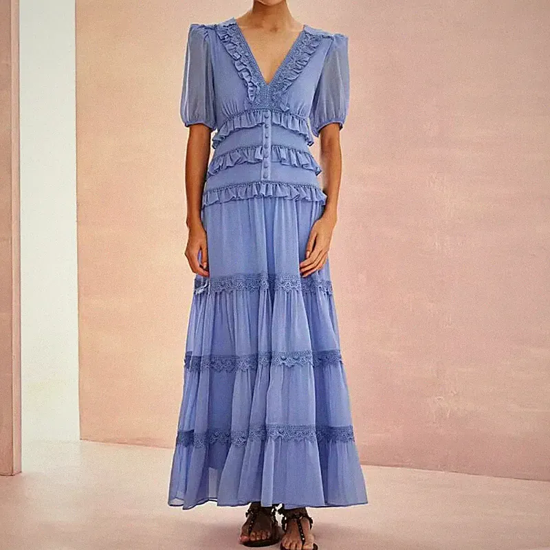 GIPSY Leichtes Langes Boho Kleid Mit Spitze Weich Fliessend Satin 28649