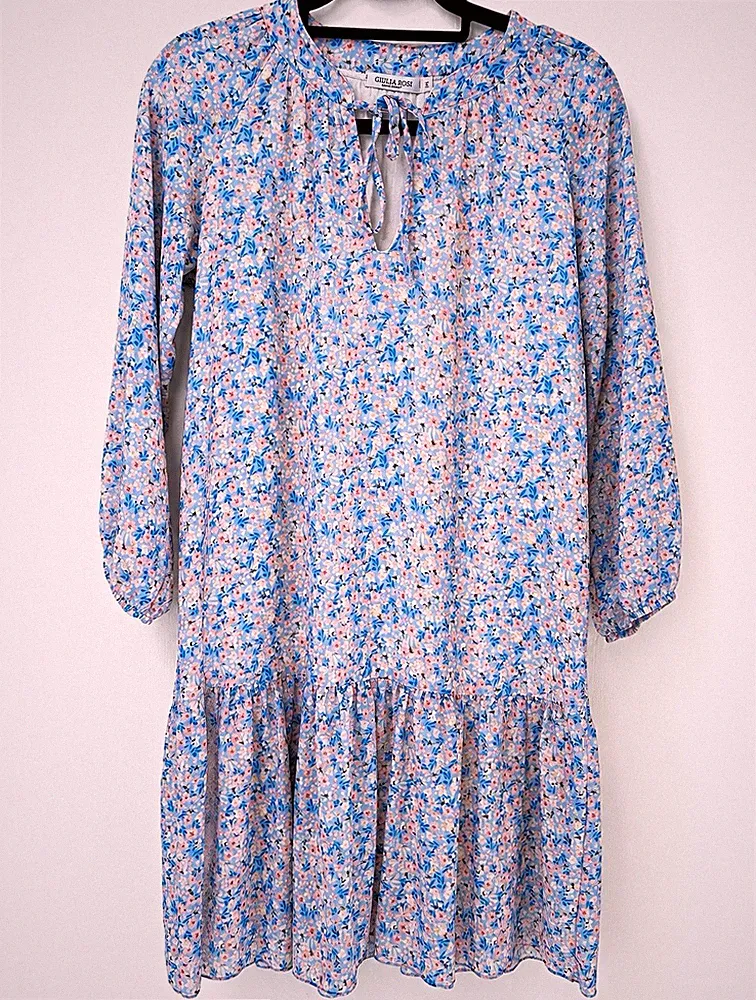 GIULIA ROSI Damen Kleid L A-Linie kurz Blumen blau/rosa/weiß 3/4 Raglan