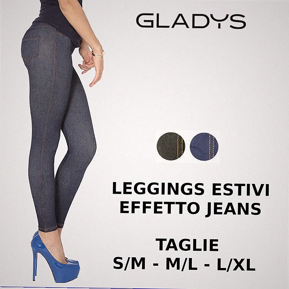 GLADYS Damen Leggings Leggins Jeansoptik Blau Schwarz Sommer Elegant Fuseaux