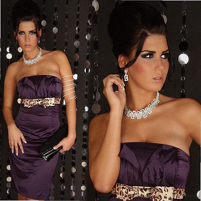 Glamouröses Luxus Bandeau Etuikleid aus Satin Lila #AK134