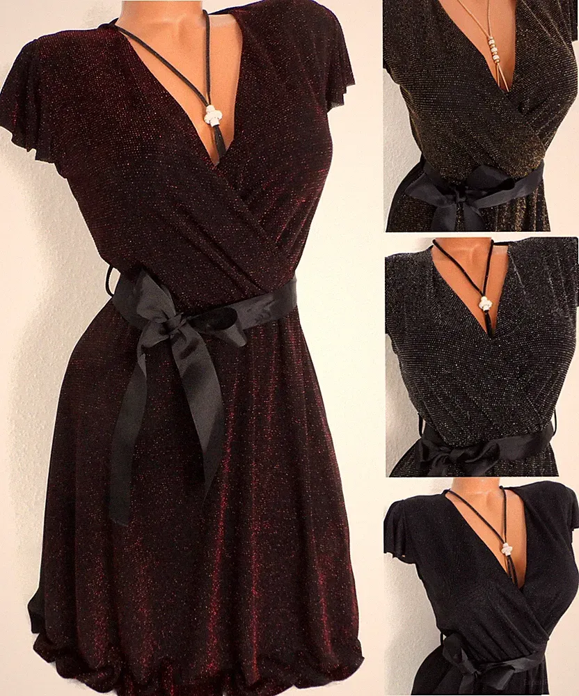 Glitzer Kleid Weihnachten Partykleid Schwingend Cocktailkleid Knielang 34 36 38