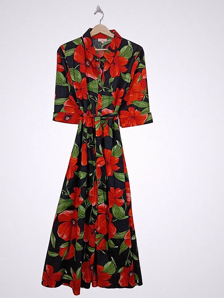GOA A-Linien Kleid Damen Kleid Gr. DE 40 schwarz-rot Casual-Look