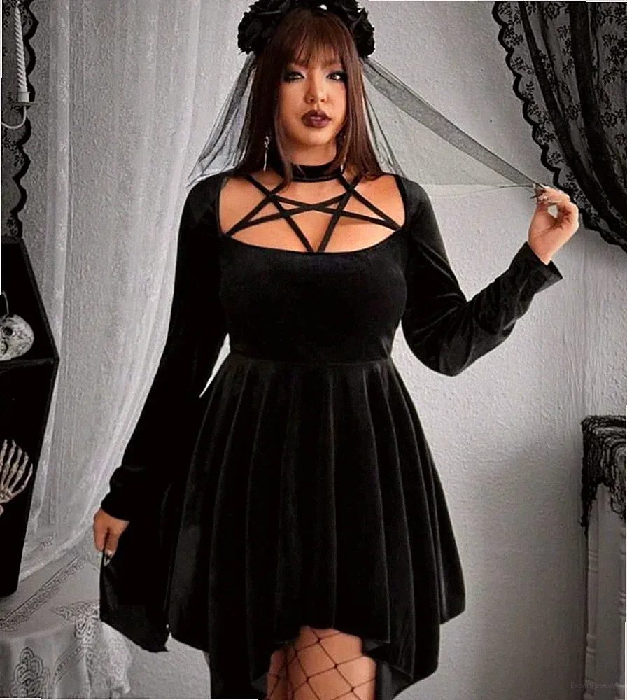 Gothic Hexen Kleid Samt Größe 50/52