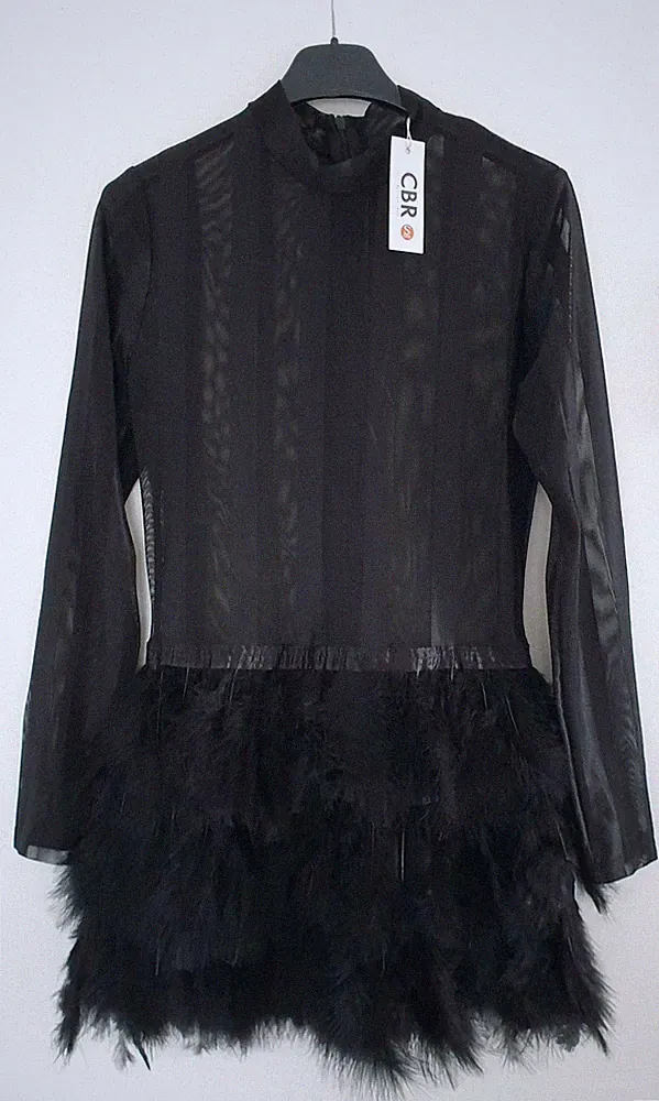 Gothic Kleid CBR schwarz Federn Netz Größe S evtl XS neu Etikett