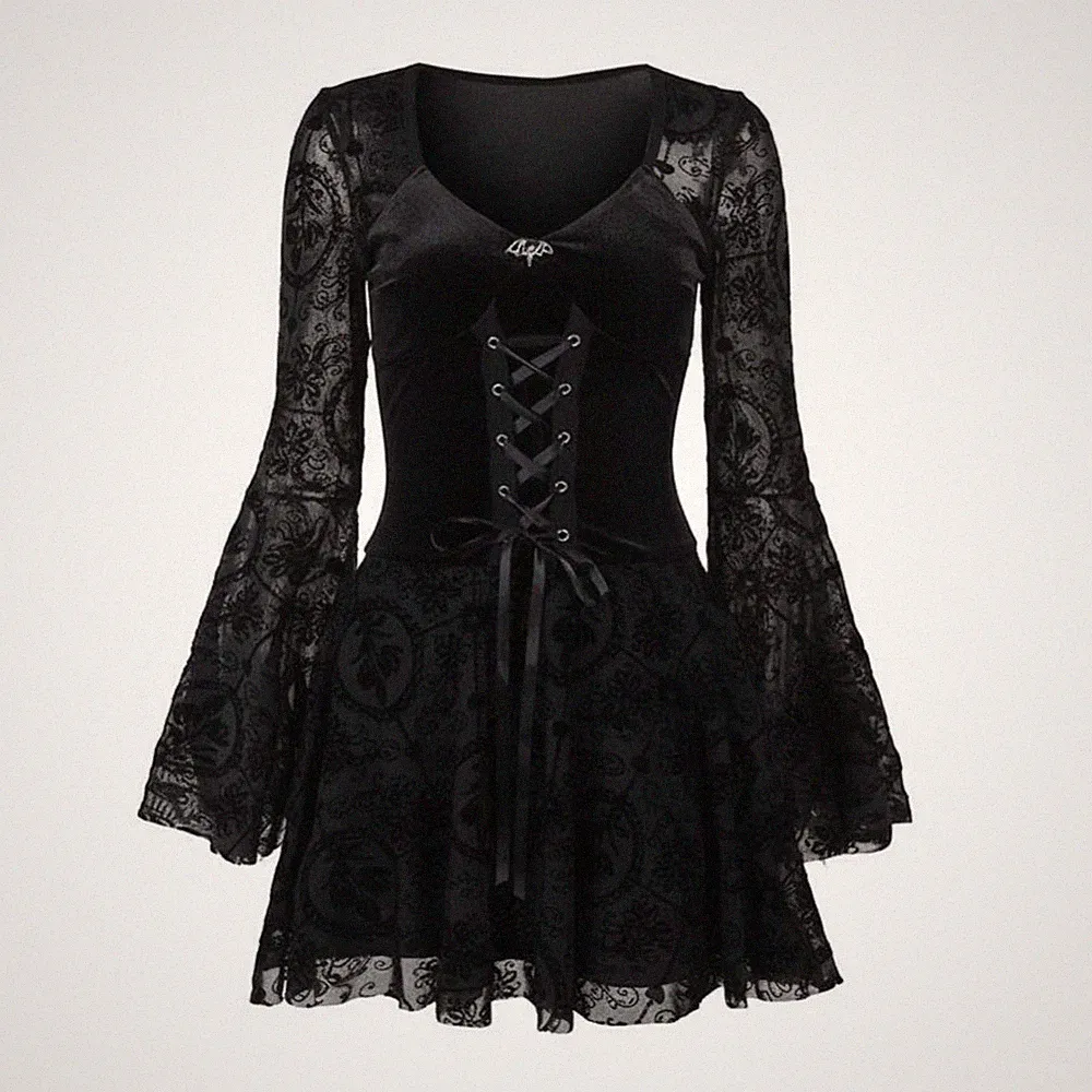 Gothic-Kleid Figurbetont Trompetenärmel-Kleid Fledermaus-Feature