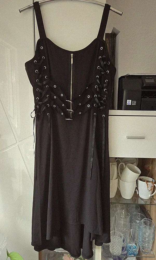 Gotihc Damen Kleid Schwarz 2XL Übergröße A-Linie kurz