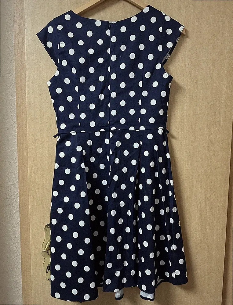 Gotta Damenkleid Gr. 40 blau/weiß gepunktet A-Linie knielang Kurzarm