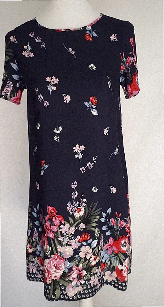 Gr 36 A-Linie Sommer Kleid Kleidchen dunkelblau geblümt schön Maße beachten