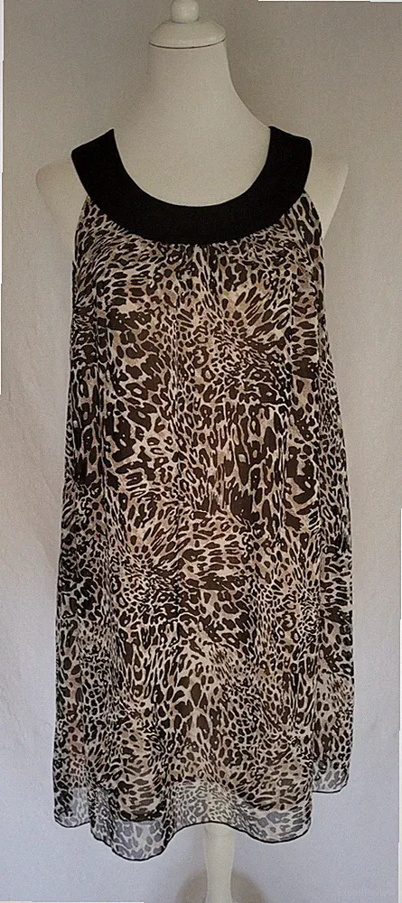 Gr 38 A-Linie Sommer Leo Kleid 2-lagig Chiffon + Futter neuwertig Maße beachten