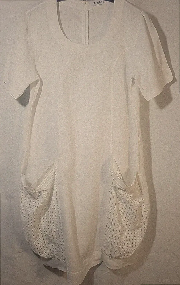 Gr.40/42 Weißes Leinenkleid Ballon - Kleid 100%Leinen Sommerkleider Leinen-Kleid