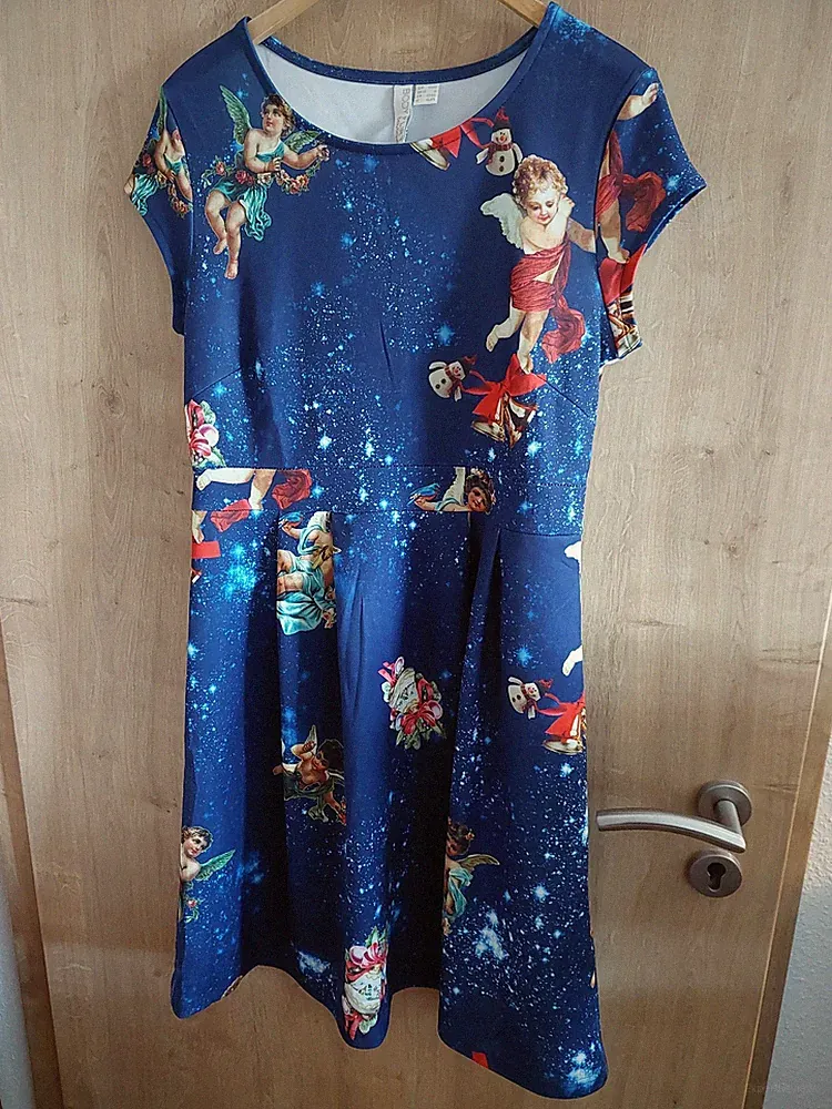 Gr. 40 Slim wie 36 Weihnachtskleid Blau Putten kitsch ugly Christmas