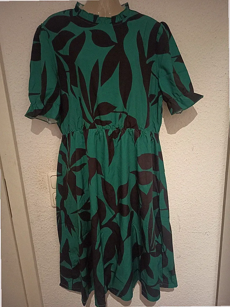 Gr.44 Elegantes Kleid,Lockere A-Linie,Midi,Florales Muster,Neu