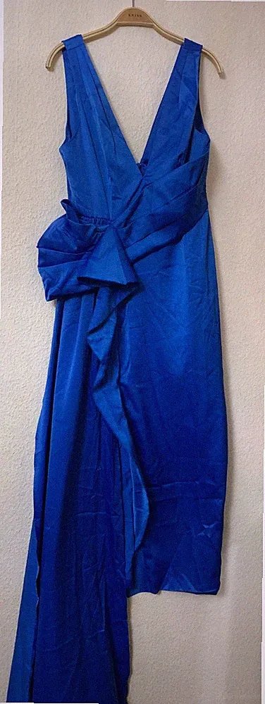 Gr.6 Fehaute Ärmelloses, gerafftes Maxikleider-A-Linien-Abendkleid in Blau Neu