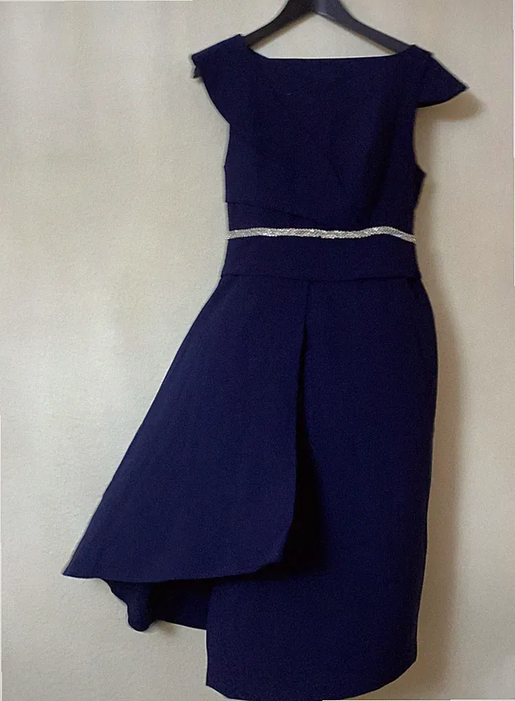 Gr.6 Fehaute Ärmelloses,Midi Dress-Blau-Einfarbig-Kleid aus-Neu mit Etikett